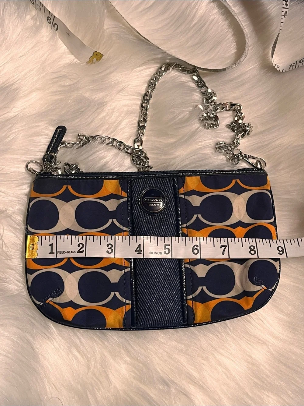 Coach Orange Navy Signature Chain Shoulder Bag with Black Trim
